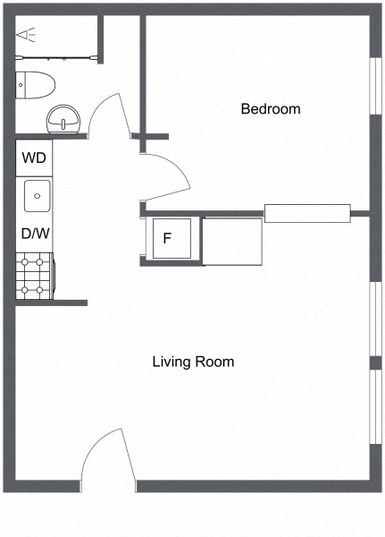 Floor plan for 1 bed, 1 bath, 517 sqft
